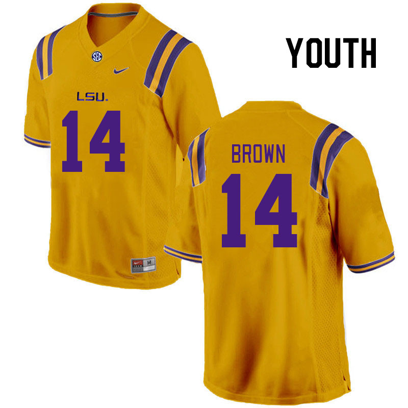 Youth #14 Jalen Brown LSU Tigers College Football Jerseys Stitched-Gold